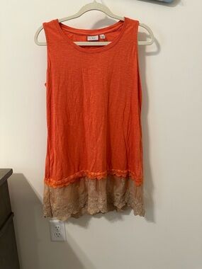 LOGO by Lori Goldstein orange lace tank top